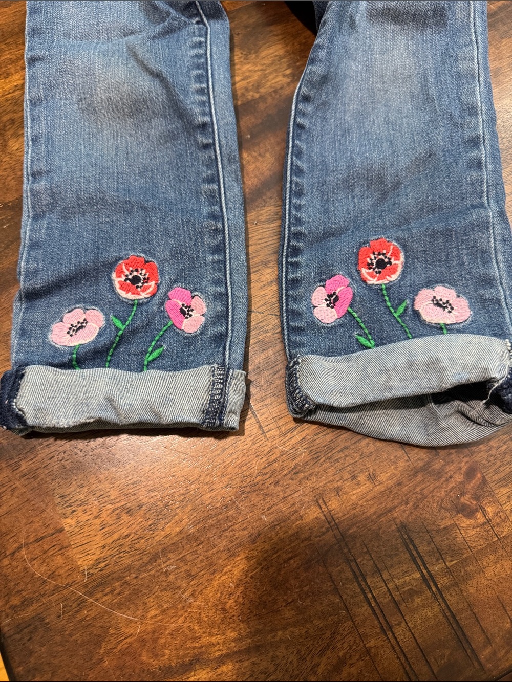 Gymboree Navy Tee with Pink and Red Floral Appliqués and Embroidered Jeans - Picture 7 of 7
